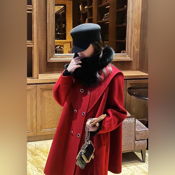 Red double faced wool coat - Picture 4 of 8